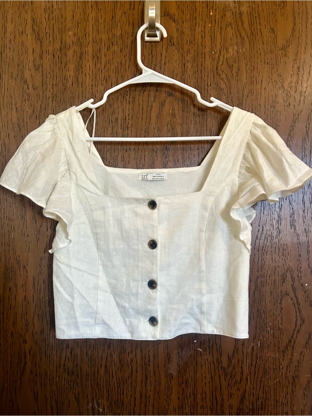 Zara Cream Square-Neck Button Crop Top